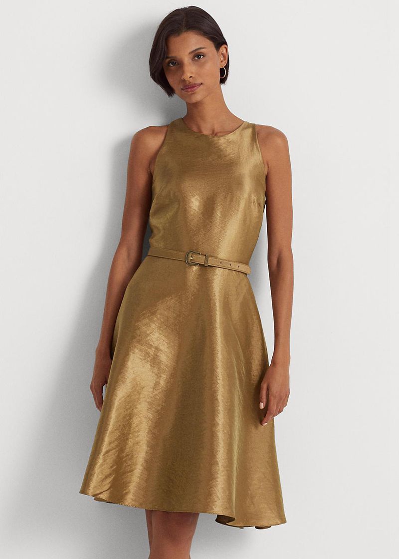 Vestidos Lauren Mujer Metallic Twill Belted Cocktail Chile Marrones OHKZI-3024